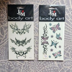 J&M Inc Body Art TEMPORARY TATTOOS 4 Piece Lot New In Package